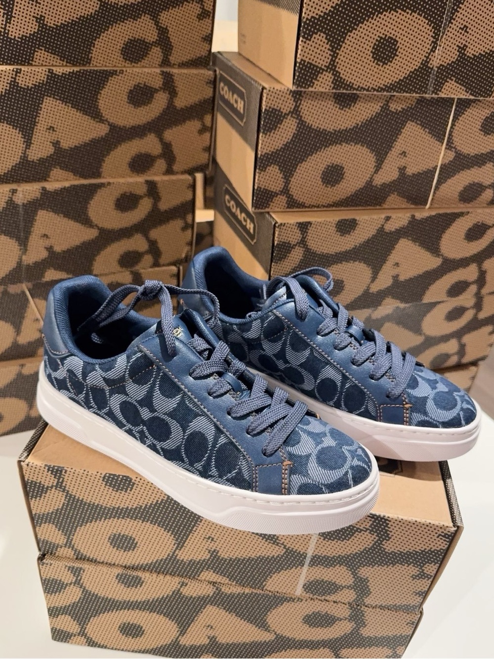 NEW Coach High Line Sneaker Signature Denim Deep Blue Multi CBO10